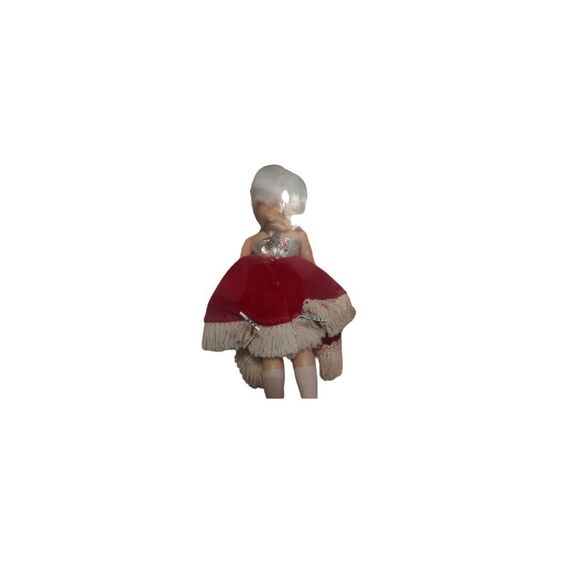 Vintage Ice Skater Christmas Ornament Doll Red Velvet Dres Silver Sequin Holiday - Picture 5 of 7